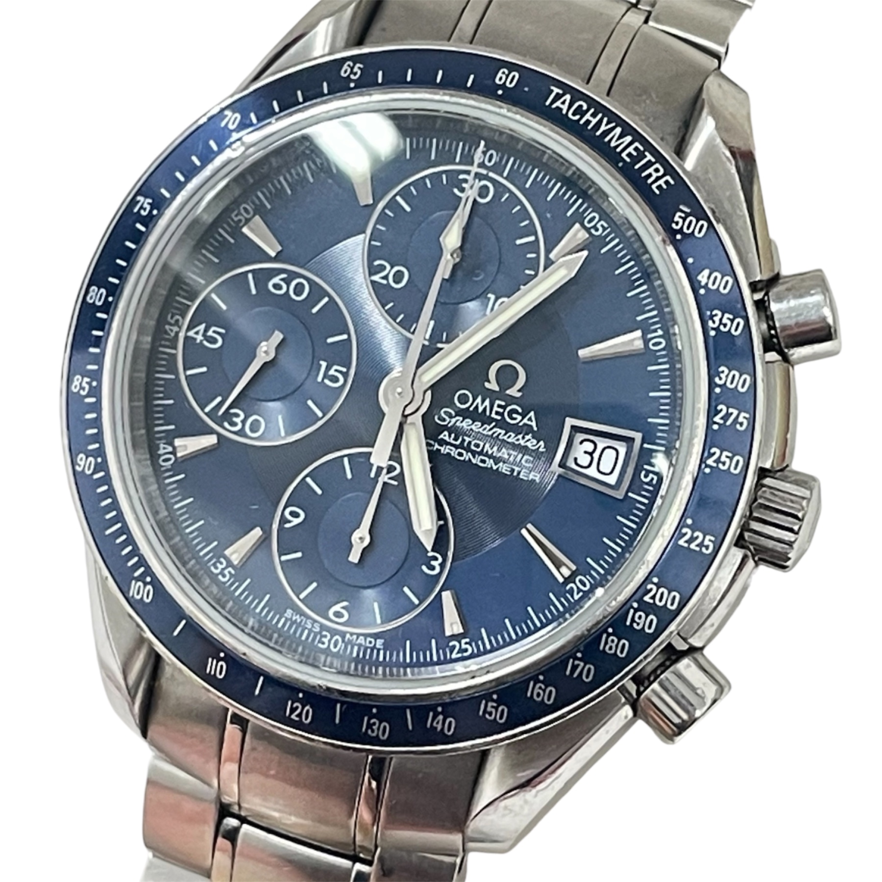 【小布施町の時計買取実績】オメガ(OMEGA) スピードマスター デイト 3212.80 ブルー文字盤 腕時計をお買取りしました|ブランドショップサンクス須坂店
